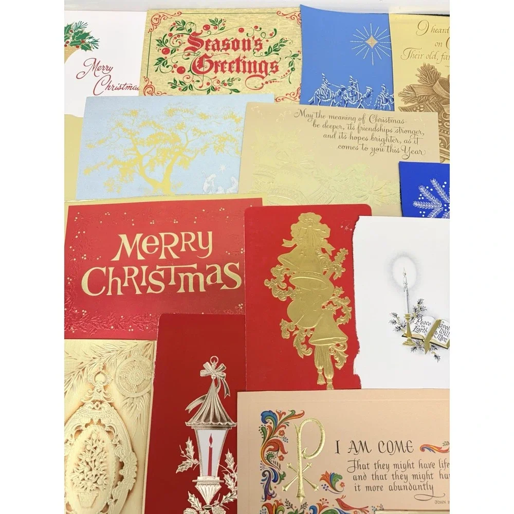Vintage Christmas Cards Fronts Metallic Gold Decoupage Scrapbooking Crafts 40+